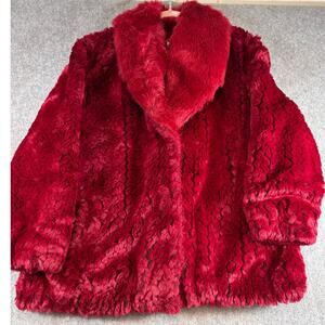 Alpine Studio Faux Fur Coat Womens 1X Red Plush Y2K Cozy Winter Jacket Gorpcore
